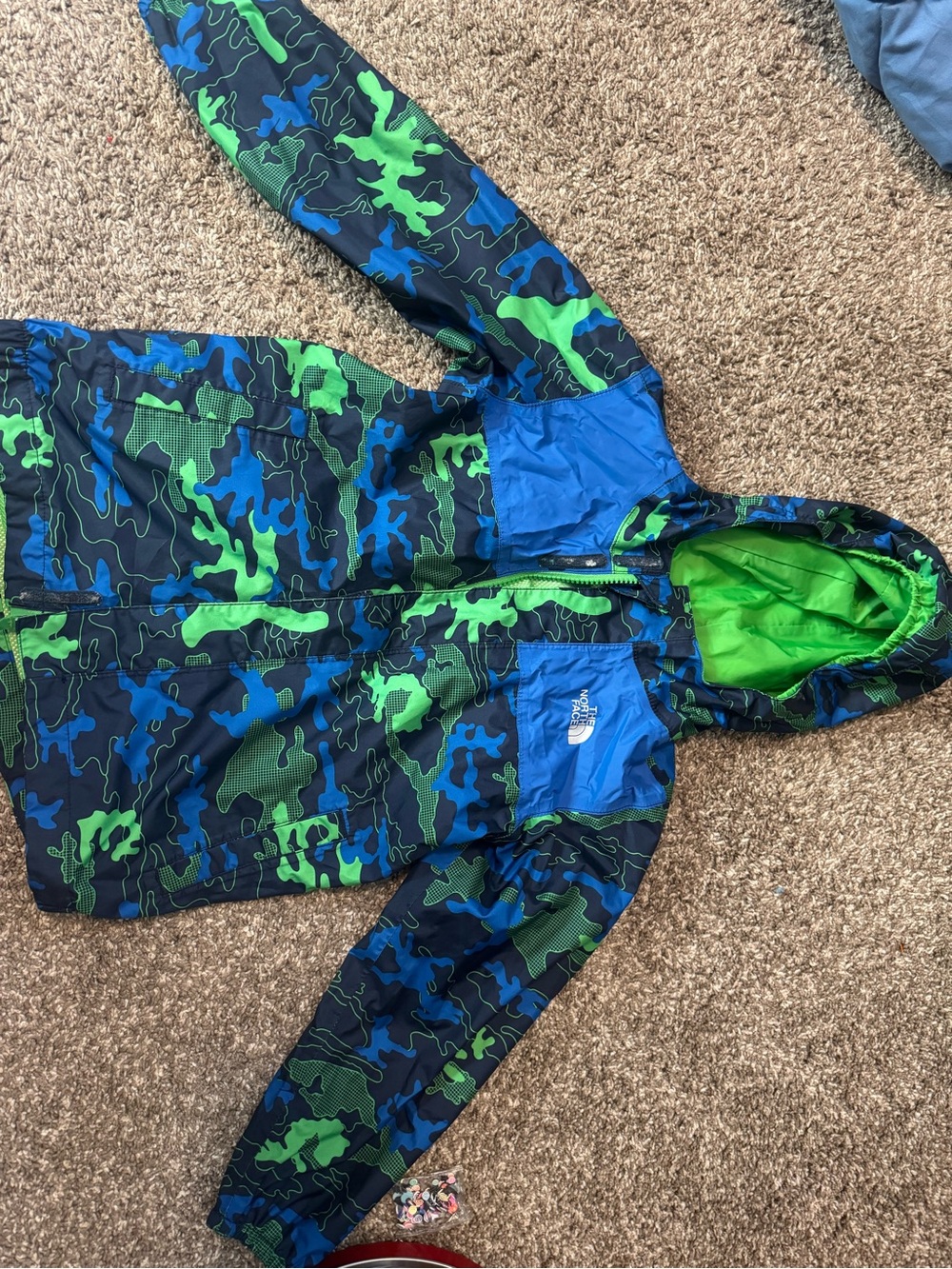 The North Face Kids Blue & Green Camo Hooded Puffer Jacket